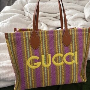 Gucci Purple and Yellow Striped Tote